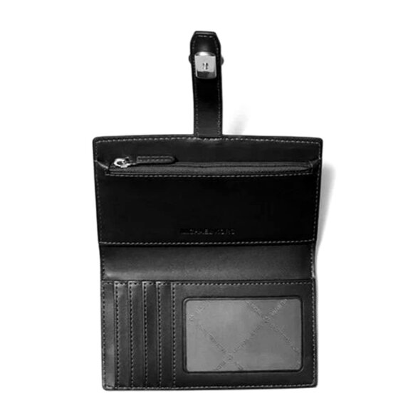 New Michael Kors Greenwich Medium Saffiano Leather Wallet Black with Silver - Picture 2 of 3